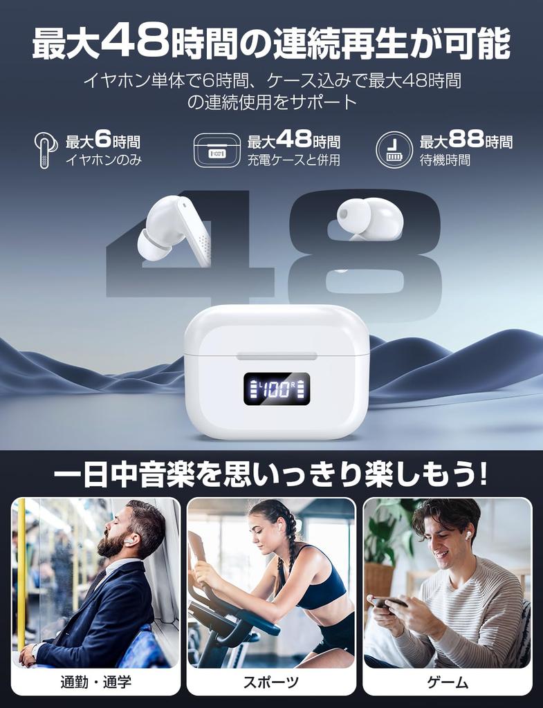 Wireless Bluetooth Earbuds with Hi-Fi Sound Quality & Deep Bass, CVC8.0 Noise Cancellation, Hands-Free Calling, AACSBC Codec, Left and Right Separate