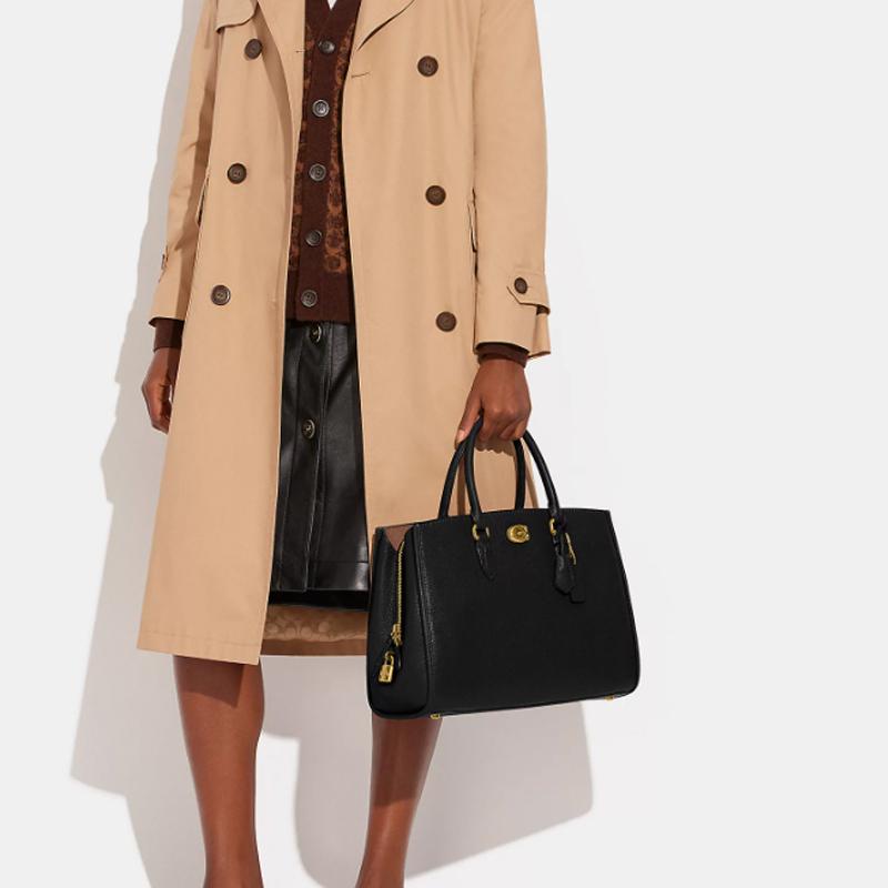 New COACH Brooke Polished Pebbled Leather Shoulder Bag, Crossbody Bag, Handbag Large Women's Black CE730-B4BK