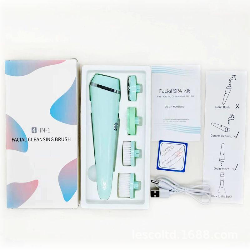 Электрическая водонепроницаемая щетка для очищения лица 4-в-1 для удаления черных точек и макияжа