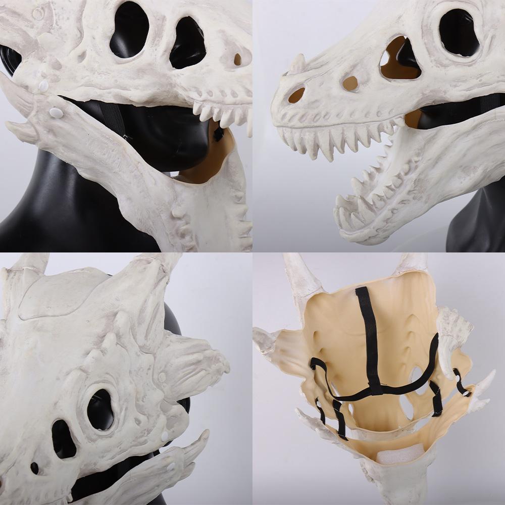 Dinosaur Head Bone Skull Mask Cosplay Animal Movable Jaw Raptor Dragon Latex Helmet Halloween Carnival Party Costume Props Gifts