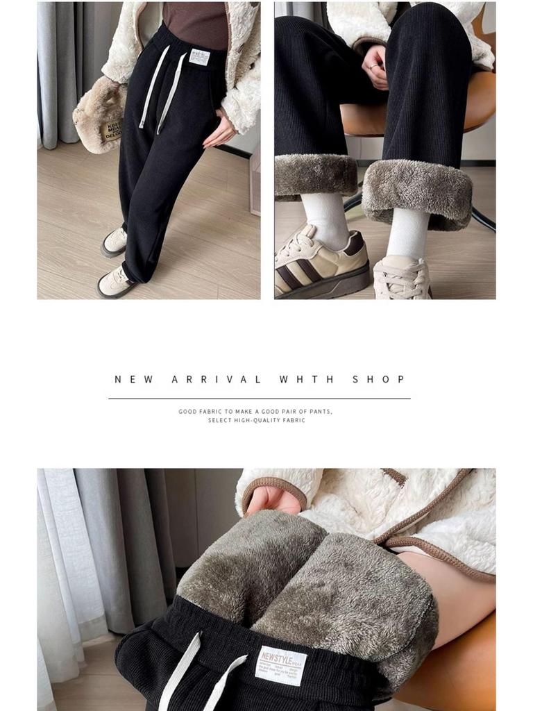Женские вельветовые брюки с широкими штанинами на флисовой подкладке, Осень/Зима 2025 - Повседневные, Свободные, Теплые, Прямого кроя