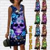 Женское летнее синее платье с v-образным вырезом и принтом головы черепа, повседневное модное платье без рукавов, повседневные свободные сексуальные платья размера плюс XS-8XL