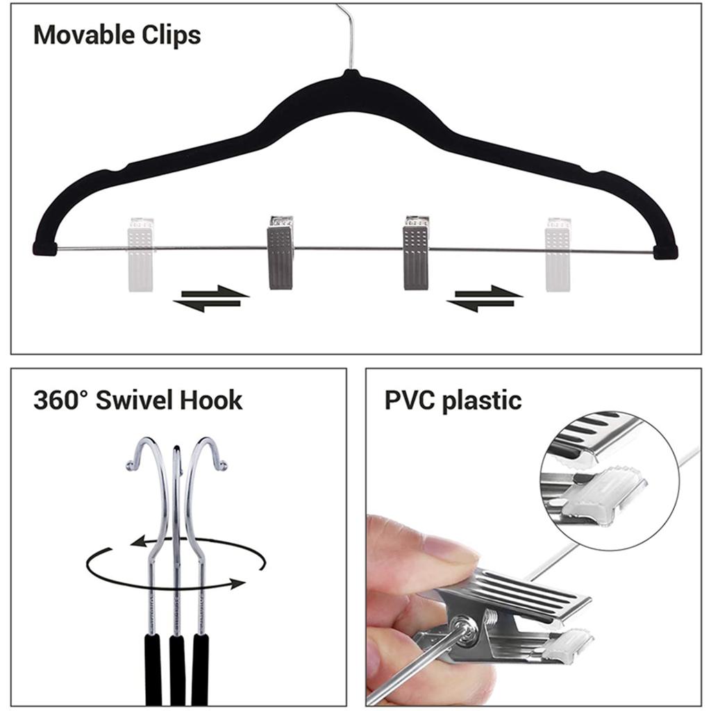 5/10pcs Clothes Hangers with Movable Clips Velvet Ultra Thin No Slip Rack Skirt Pants Hangers for