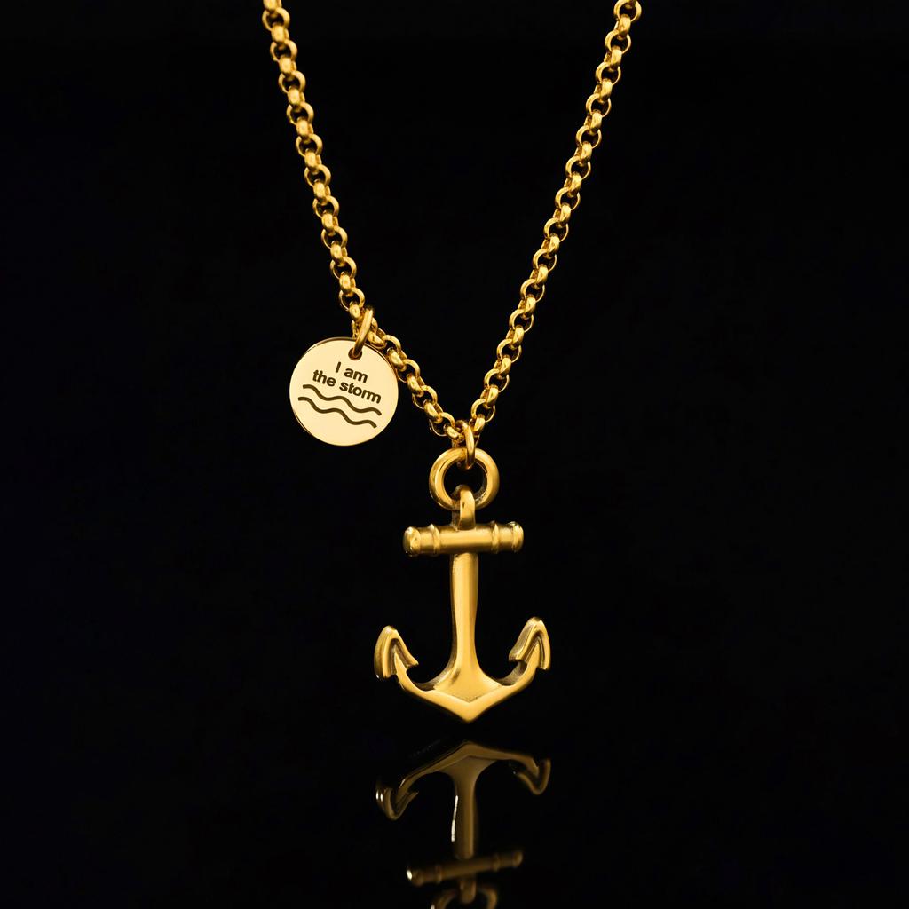 Fashion Round Medal Anchor Pendant Square Bead Chain Necklace for Men Women