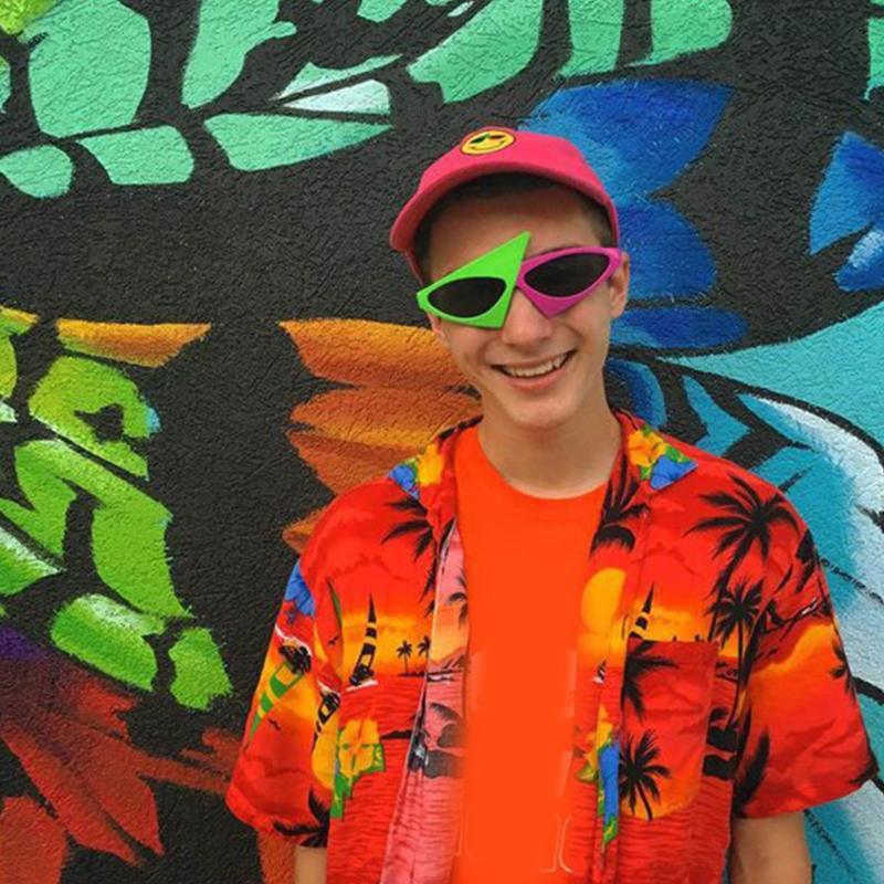 Унисекс Новинка Вечеринка Солнцезащитные очки 80-х Асимметричные очки Ярко-розовые и Неоново-зеленые очки для Хип-хоп танцев Хэллоуин вечеринки