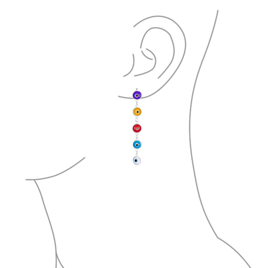 Длинные прямые серьги-подвески от сглаза, стеклянные, стерлингового серебра, сделанные в Турции для женщин и разноцветные серьги "Spiritual 2.5". .925 Подростков».