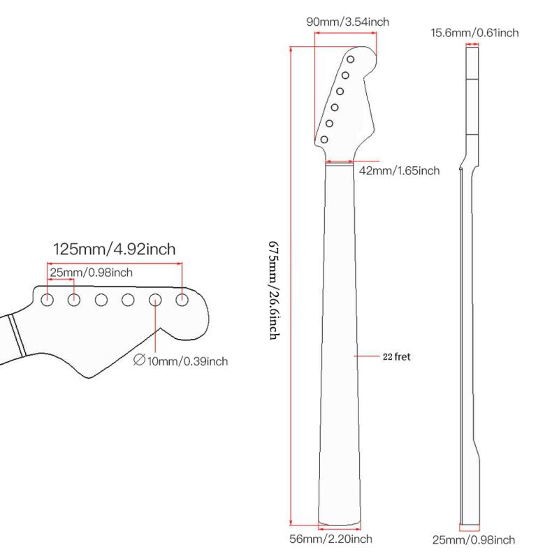 22-ладовый кленовый гриф для электрогитары без задней средней линии