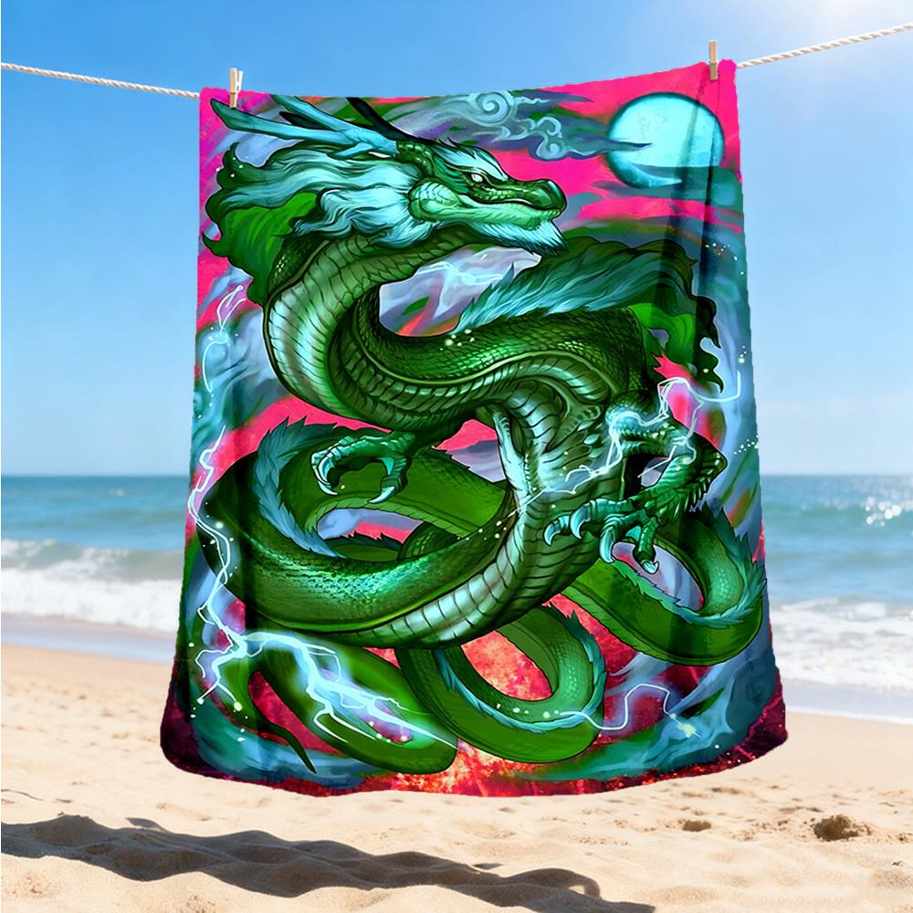 1pc Dragon Art Print Throw Blanket Polyester Fiber, Lightweight Flannel, Soft & Warm, All Season Use for Outdoor, Camping Digital Print