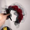 Yousheng Хэллоуин Роза Ободок для волос для женщин Готический Черное кружево Красная роза Повязки для волос Лолита Кружевной головной убор для маскарада Косплей вечеринки Волосы