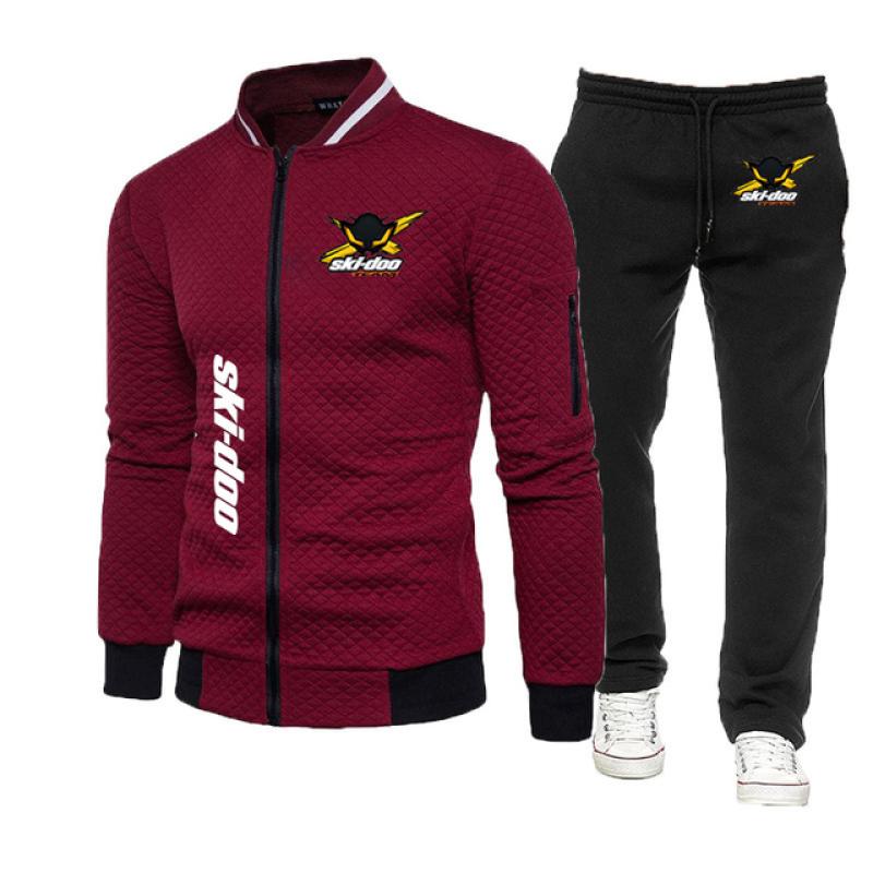 2023 New Spring Autumn Ski Doo Can-am Logo Print Slim-Fit Round Neck Zipper Jacket+Solid Color Sweatpants Comfortable Trendy Set