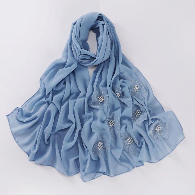 New Pearl Chiffon Flower Rhinestone Beaded Scarf For African Women