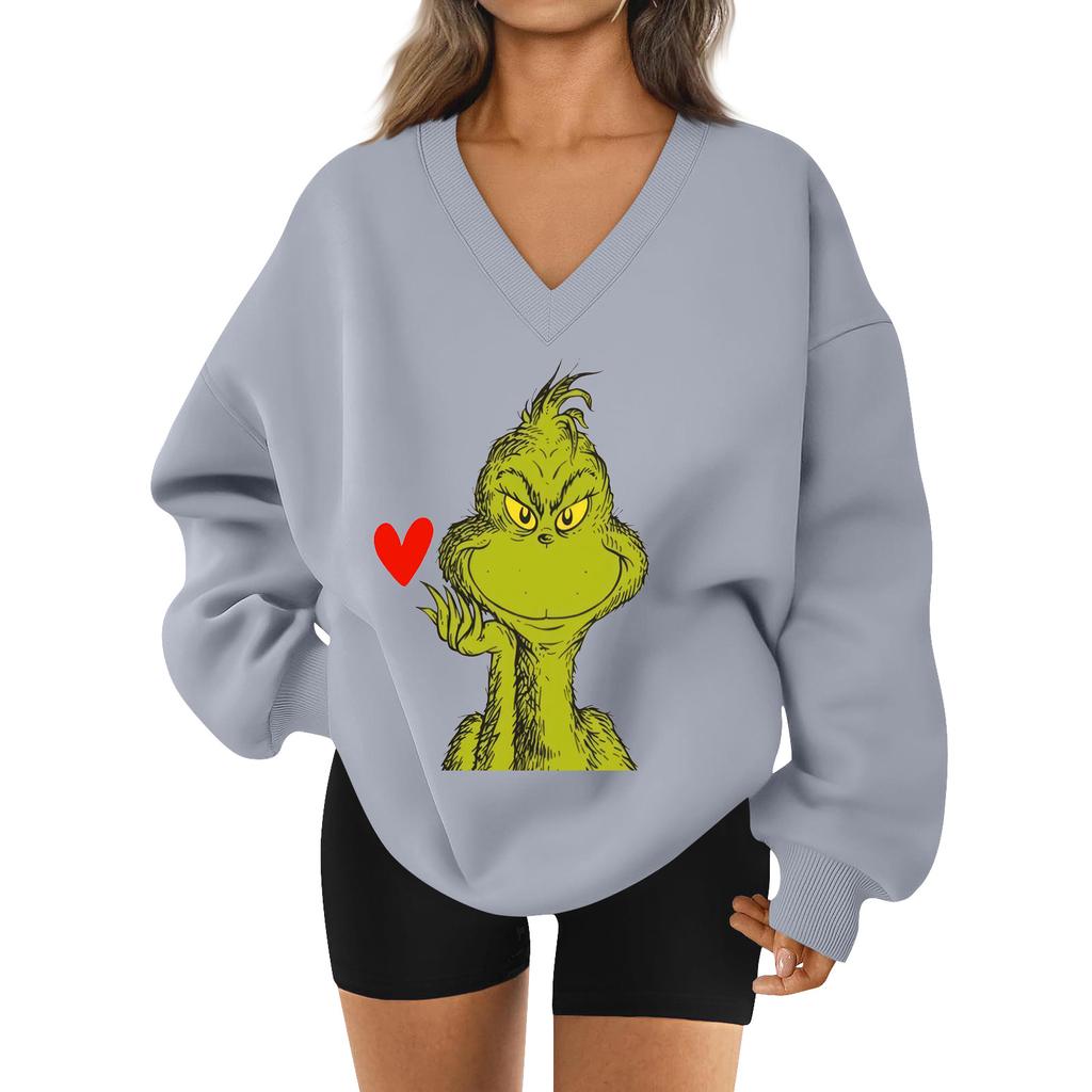 Women's Loose And Comfortable Letter V-neck Sportswear Long-sleeved Sweatshirt Daily Matching Clothes