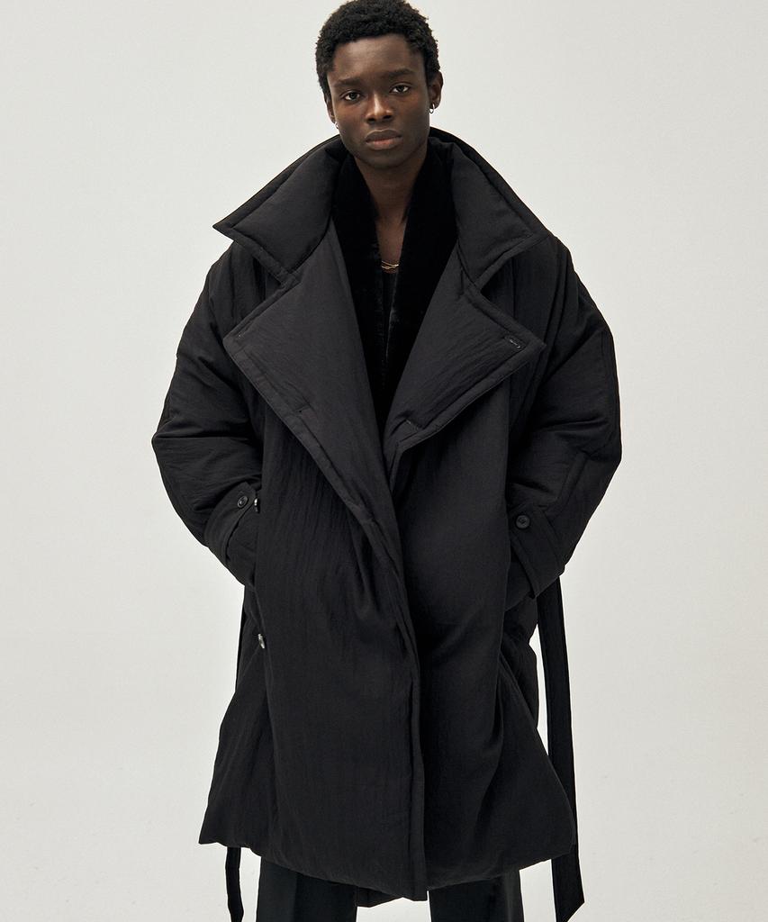 Noirer Padded Wrap Trench Coat (Black)
