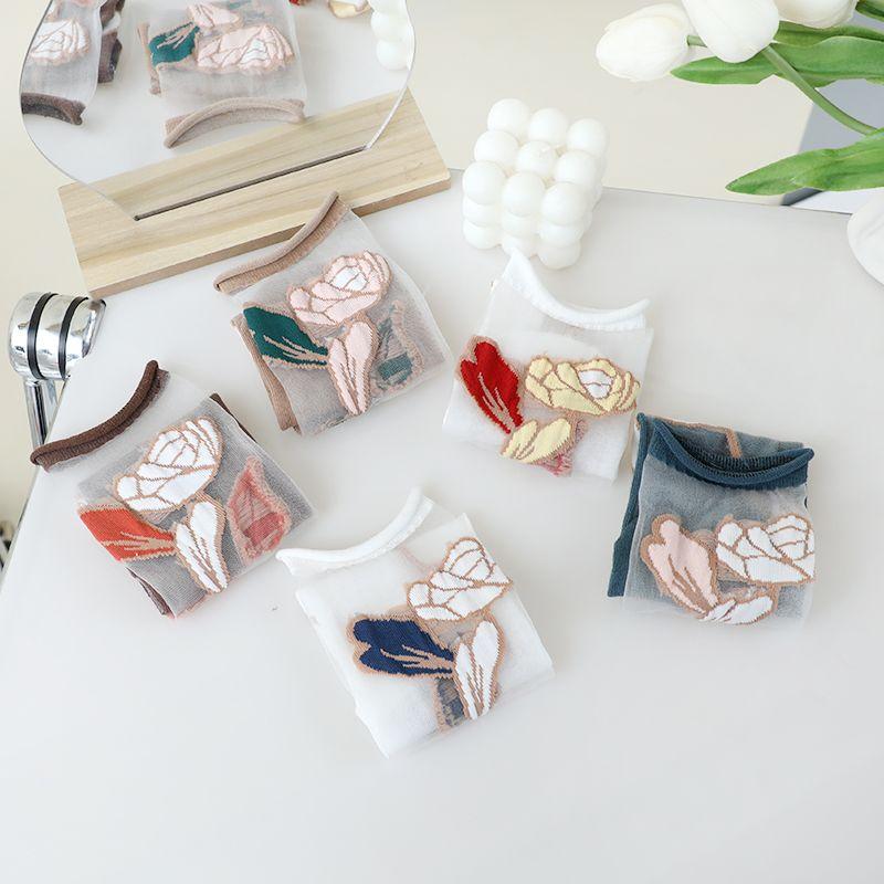 1/3/5/10 пар прозрачных нейлоновых длинных носков, женские летние ультратонкие дышащие шелковые носки с кристаллами, милые кружевные носки с вышивкой и цветочным узором