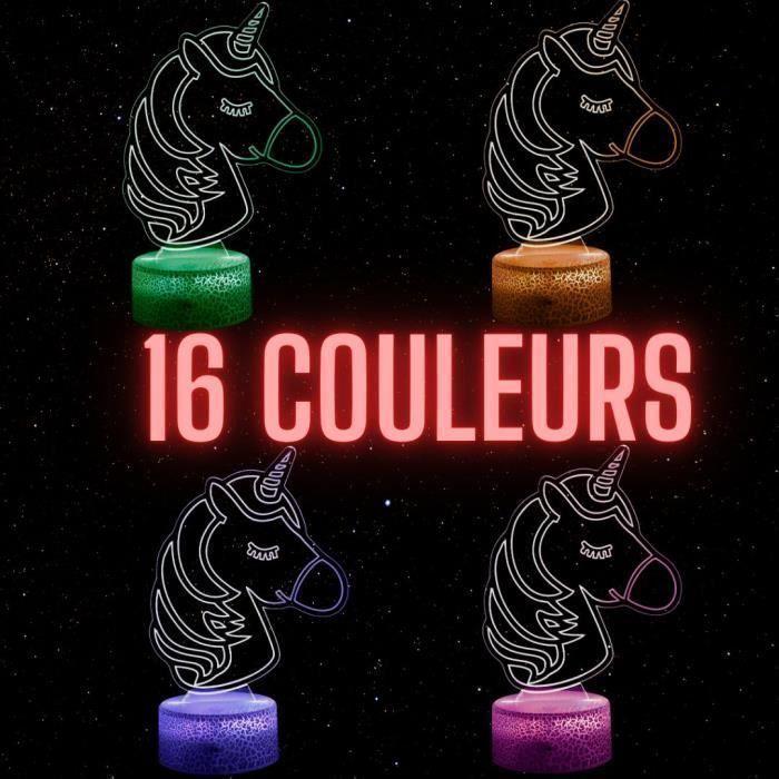 Veilleuse 3D LED - Licorne - Multi Couleurs - Tactile - Télécommande - Décoration Enfant
