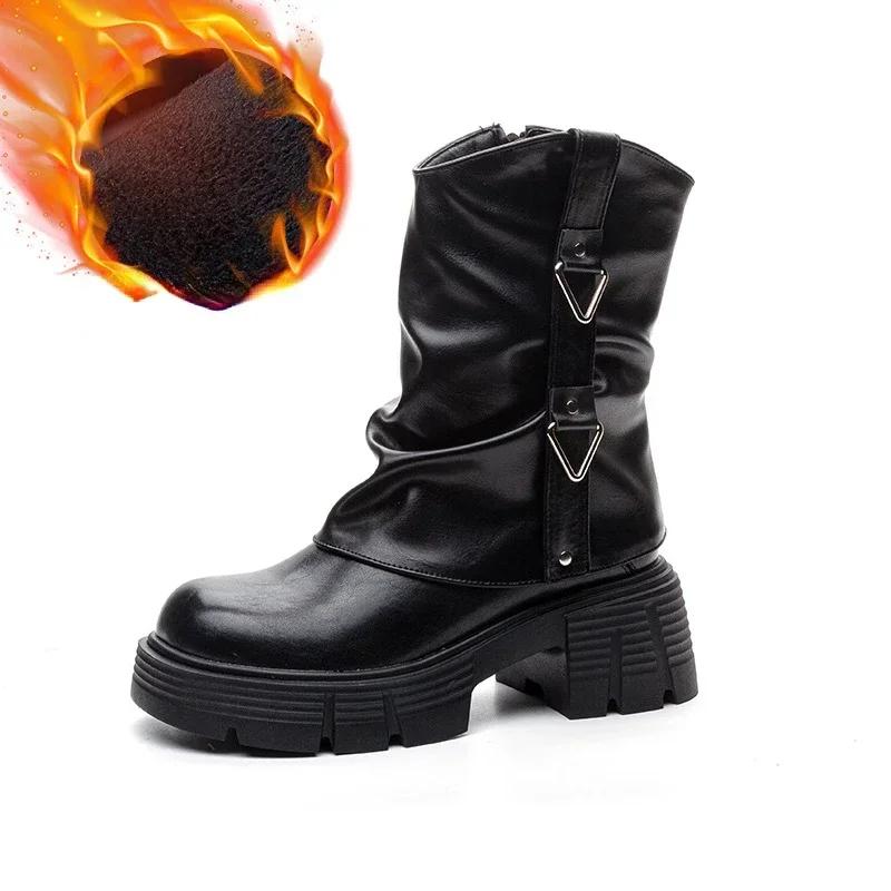 Мода 6,5 см Новая микрофибра кожа Весна Круглый носок Зима Плюш Мода Женская обувь Осень Ботинки Женские Ботильоны-чулок