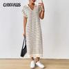 Женское летнее сексуальное трикотажное полосатое длинное платье с V-образным вырезом