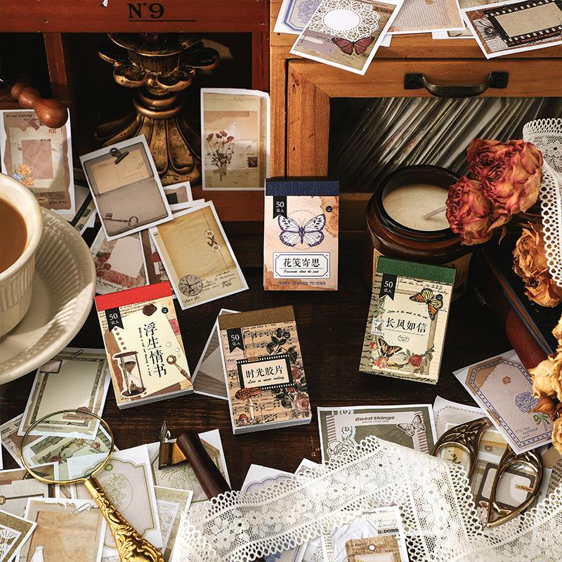 50Pcs Aesthetic Vintage Collage Stickers Book Retro Decorative Paper Stickers For DIY Scrapbooking Journal