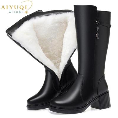 Женские сапоги, женские зимние ботинки большого размера из натуральной кожи, теплые женские высокие сапоги из натуральной шерсти