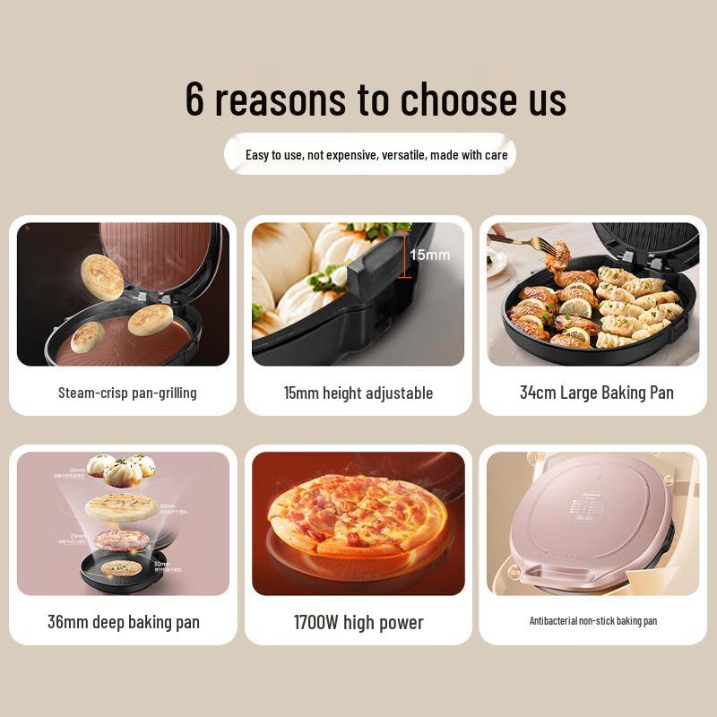 Supor JJ34AQ77 Electric Griddle: Double-Sided, Detachable, Washable for Frying, Roasting, Pancakes, and Crepes