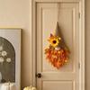 Thanksgiving Maple Leaf Gnome Wreath with String Light Indoor Outdoor Front Door Wall Hanging Artificial Garland Autumn Harvest Festival Decoration