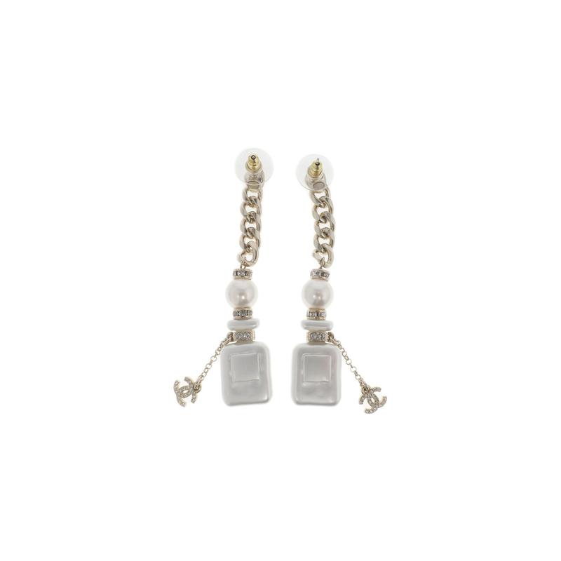 Chanel Цифровые серьги с жемчугом и стразами белые