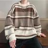 Men's Striped Retro Crew Neck Sweater - Unisex Winter Outerwear