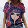 Summer Cartoon T-shirt Graphic Printing V-neck Short-sleeved Pullover Outdoor Casual Women's T-shirt
