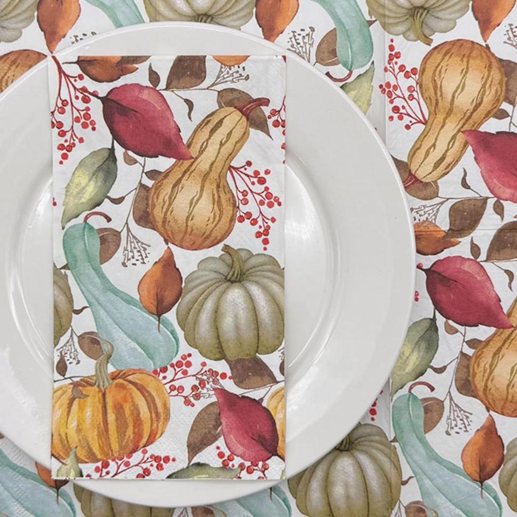 Thanksgiving Pumpkin Fall Paper Napk Disposable Decorative Pumpkin Guest Towel Napk Paper for Halloween Thanksgiving Autumn Holiday (2-Ply, 20-Count)