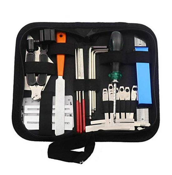 Guitar Repair Kit: String Changing Wrench, Tuning Wrench, File Sharpener, Measuring & Leveling Rulers (25-in-1)
