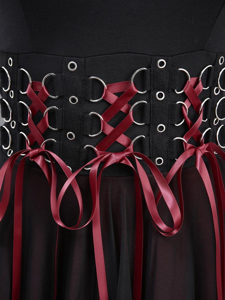 Платье-майка Rosegal Gothic с D-образным ремешком и шнуровкой, многослойное, с открытой спиной, А-силуэта