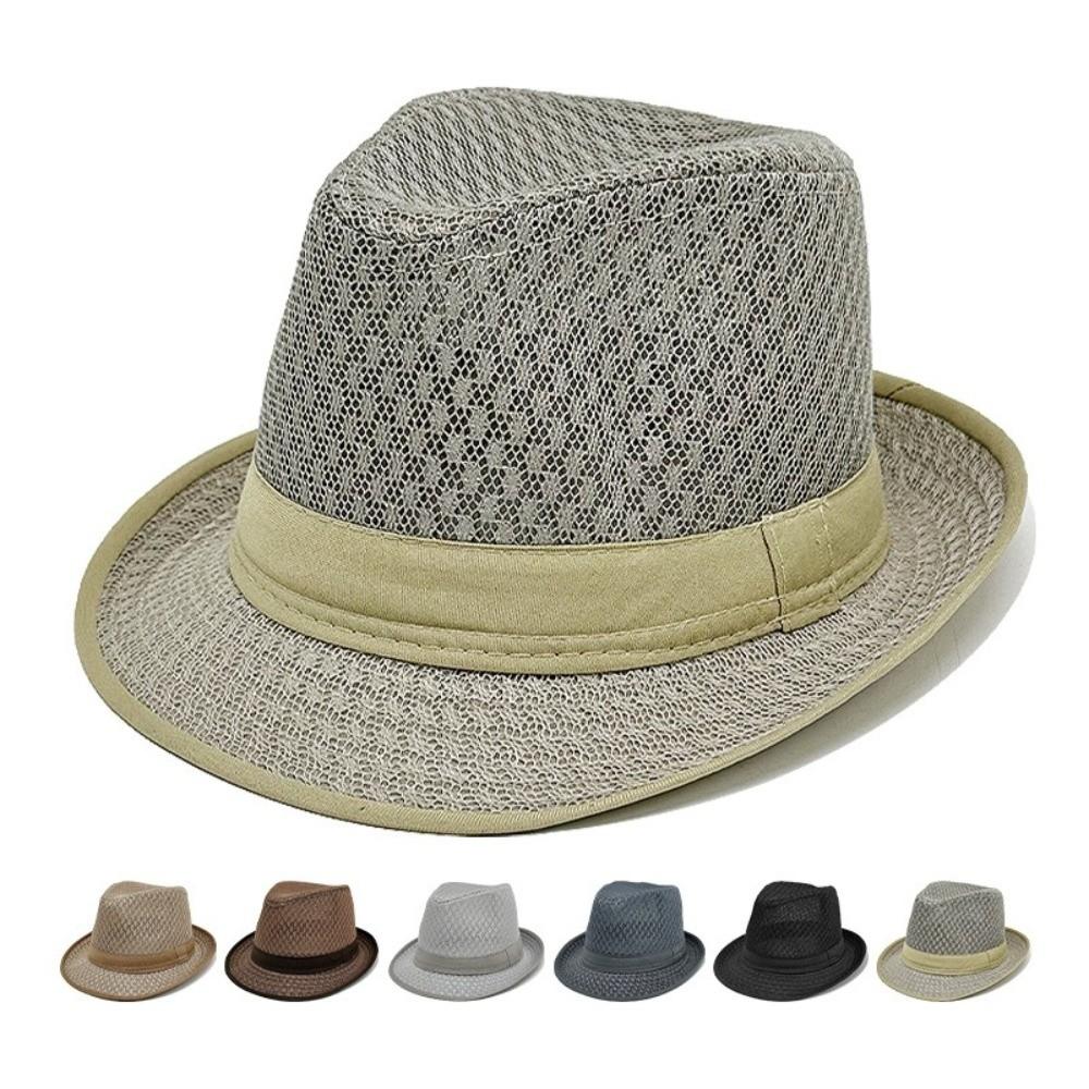 Mesh Western Cowboy Hat Breathable Jazz Fedora Hats New Roll Brim Cowgirl Cap Outdoor Riding