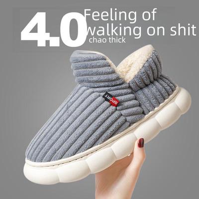 Женские зимние хлопковые тапочки на каблуке, толстой подошве и плюшевой подкладке для тепла в помещении.