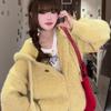 Women's Top Hooded Autumn Soft Waxy Yellow Knitted Cardigan Women Wear Loose Lazy Sweater Jacket