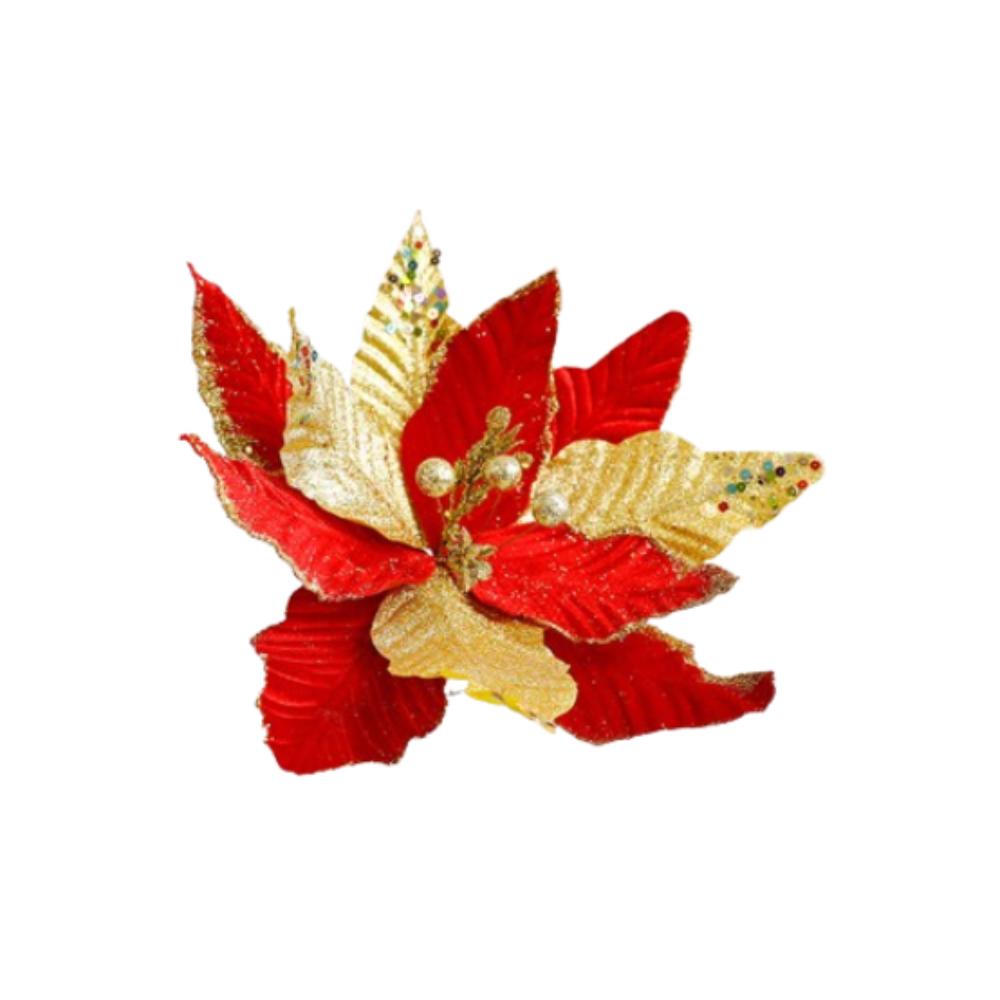 Sequins Artificial Poinsettia Flower Simulation Christmas Tree Ornaments New Year Decor Gifts