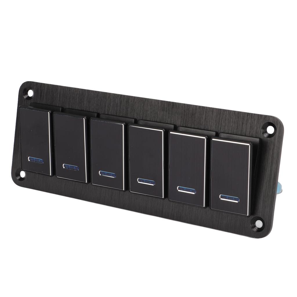 Водонепроницаемая панель тумблеров на 6 клавиш DC12V - 24V 3 контакта Синяя подсветка 30A Предварительно подключенная для автодома, яхты, автомобиля