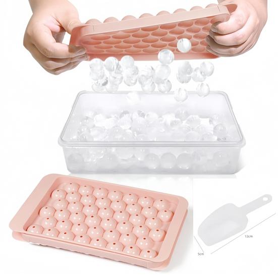 Ice Cube Mold with Lid Shovel And Container Round Ice Cube Trays for Freezer Flexible Ice Cube Maker Refreshing Drink Accessory