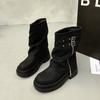 Модные ботинки на толстой платформе для женщин 2024 новые колготки ковбойские сапоги на молнии с ремнем и пряжкой ботинки для женщин ботильоны из искусственной кожи