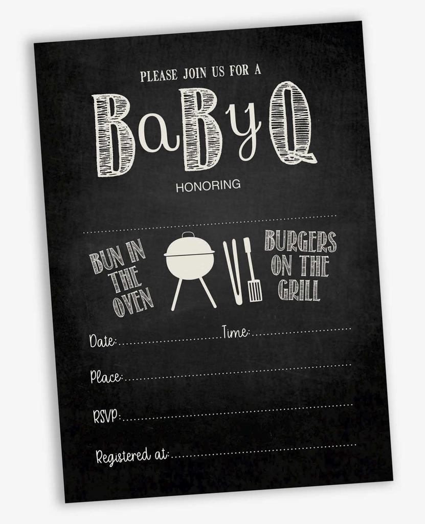 Inkdotpot Pack Of 30 Baby Shower Invites, Bun In Th Oven BBQ Party Invitations, Fill In Blank Invitations With Envelopes 5 x 7 inches