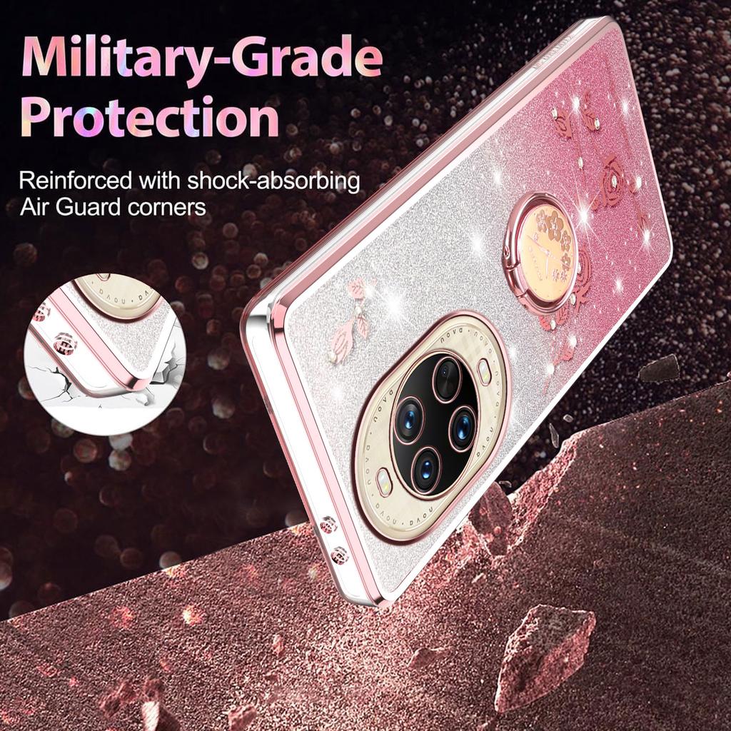 KADEM For Huawei nova 14 Ultra 5G Case Ring Kickstand TPU Flowers Phone Cover Gradient Glitter