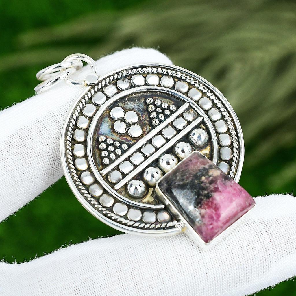 Sisters Day Deal Radiant Rhodonite Stone 925 Sterling Silver Engagement Pendant