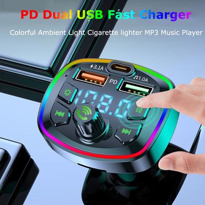 Автомобильный Bluetooth 5.0 FM-передатчик PD 18 Вт Type-C Dual USB 4.2A Быстрое зарядное устройство со светодиодной подсветкой Атмосфера Свет MP3-плеер Музыка без потерь