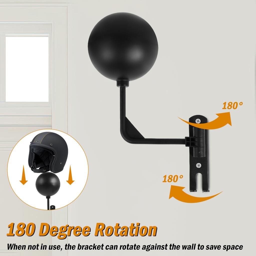 Держатель для шлема мотоцикла, настенное крепление для шлема с двойным крючком, вращающийся на 180 градусов, металлическая вешалка для шлема мотоцикла