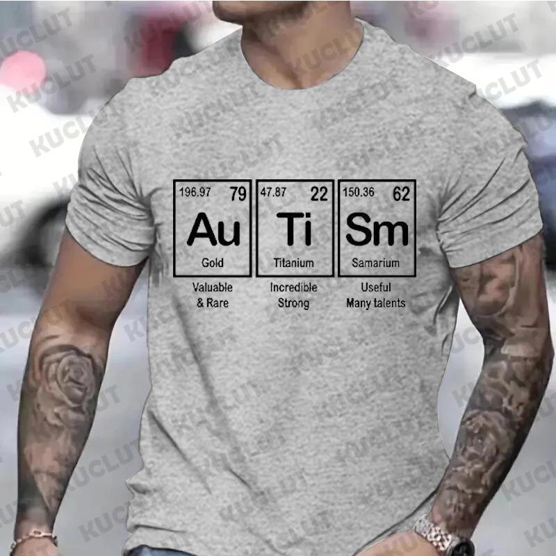 Мужская одежда Футболки с периодической таблицей аутизма для женщин Футболки с информацией об аутизме Футболки унисекс с коротким рукавом Черная мужская одежда