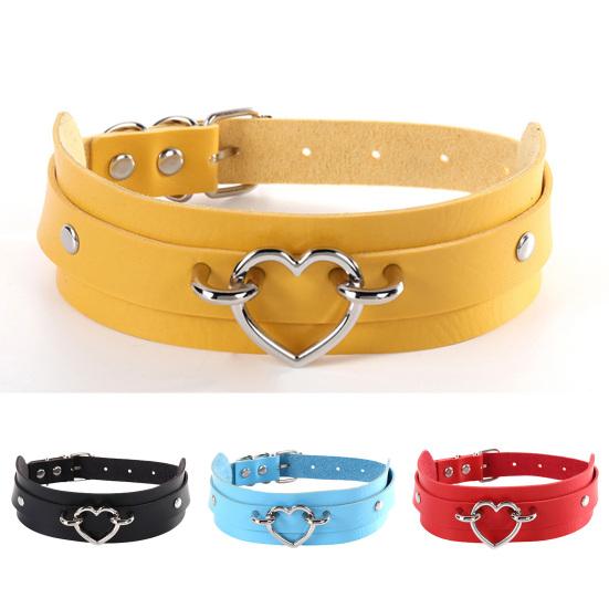 Готическое регулируемое металлическое колье-чокер с пряжкой для женщин, с декором в виде сердца, колье-чокер из искусственной кожи, ювелирный аксессуар