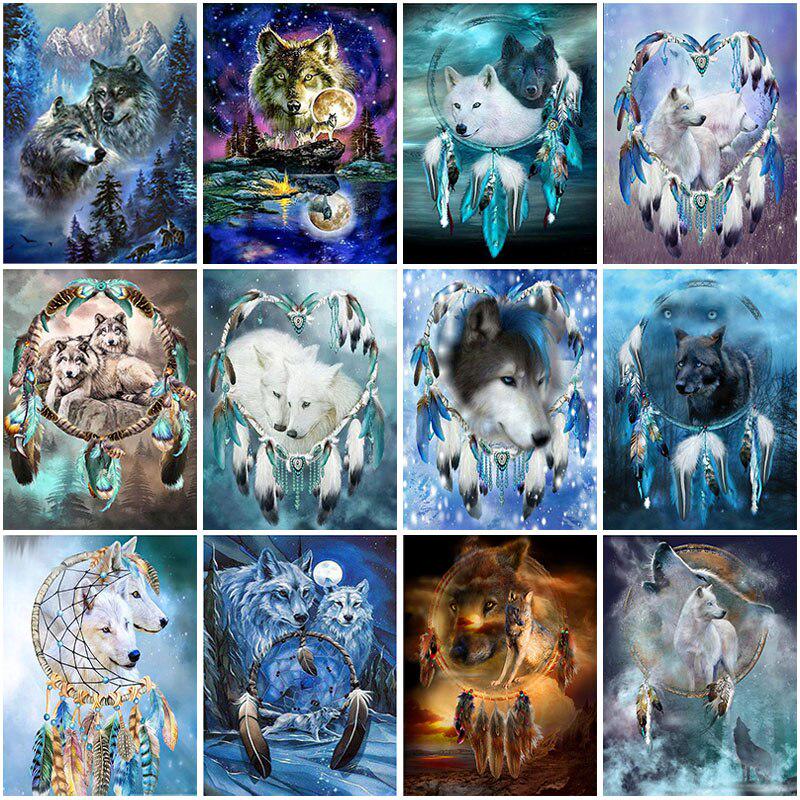 Wolf Animal DIY 5D Diamond Painting Full Round Drill Dreamcatcher Diamond Embroidery Cross Stitch Mosaic Rhinestones Home Decor