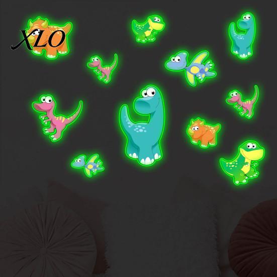Versatile Dinosaur Wall Art for Bathroom Luminous Cartoon Sticker, Self-Adhesive Decorative Decals Kids Room Waterproof PVC Nursery Bedroom DIY Scene