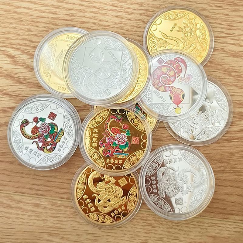 2025 Year Of The Snake Commemorative Coins Chinese Zodiac Medals 3D Relief Coins Collectibles Year Coins