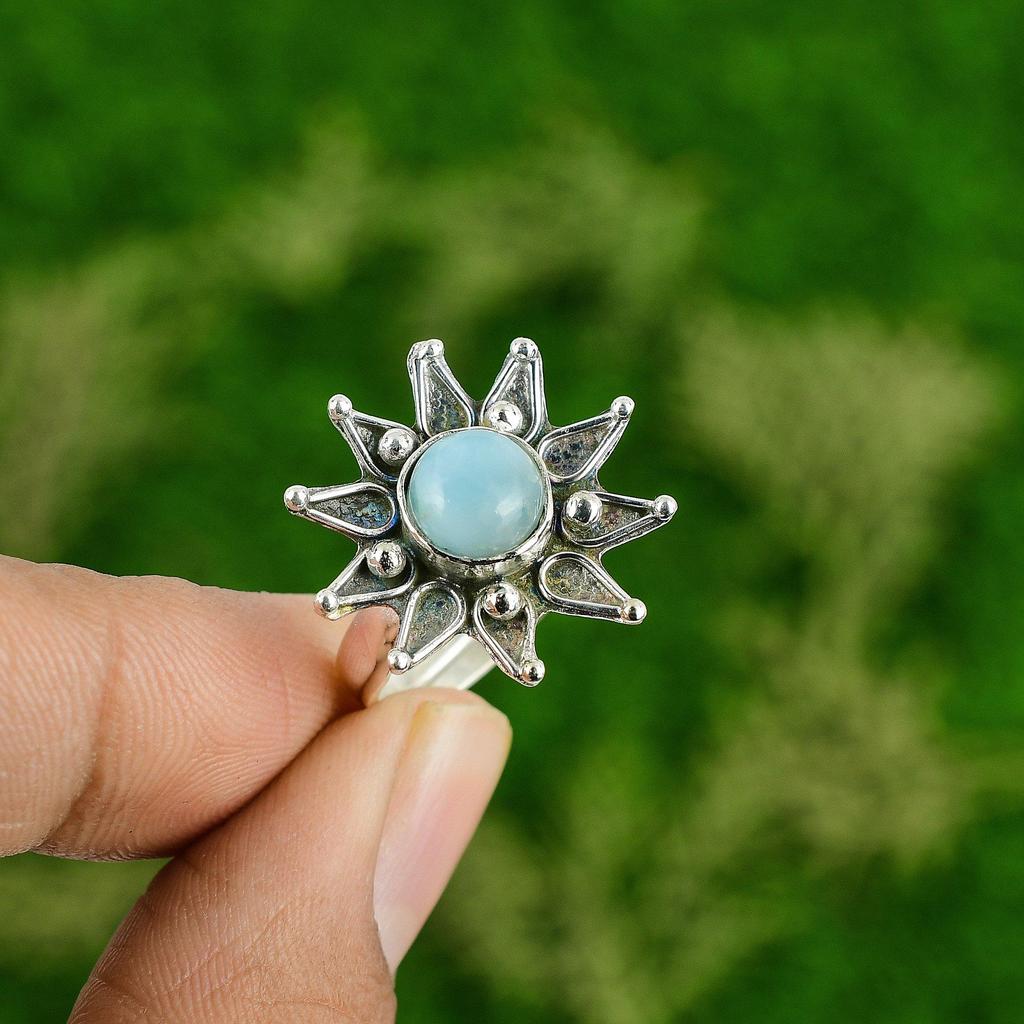 Кольцо-заявление из стерлингового серебра с камнем ларимар, на день рождения, для помолвки, обещания, в виде цветка