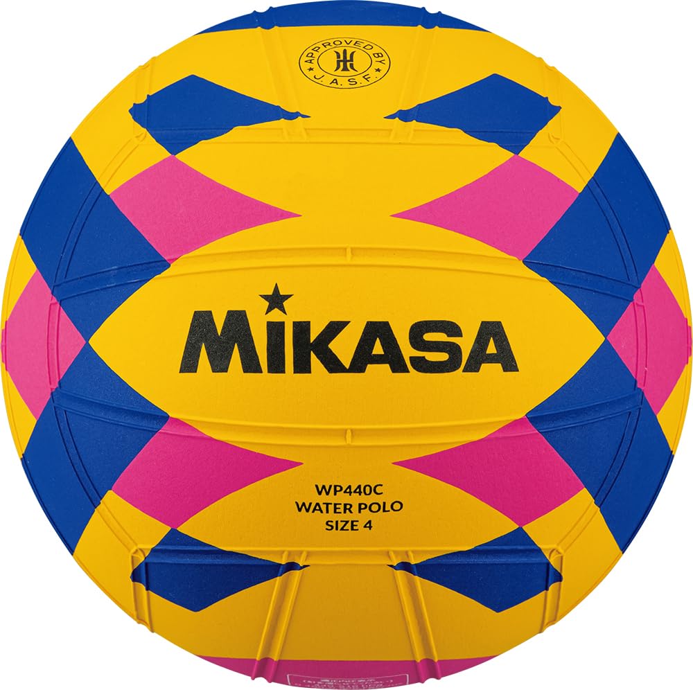 Официальный размер мяча для водного поло Mikasa, вспененный, рекомендуемый, внутренний, 4, Резина, Желтый/Синий/Розовый, WP440C, Давление 0,460-530 кгс/см²
